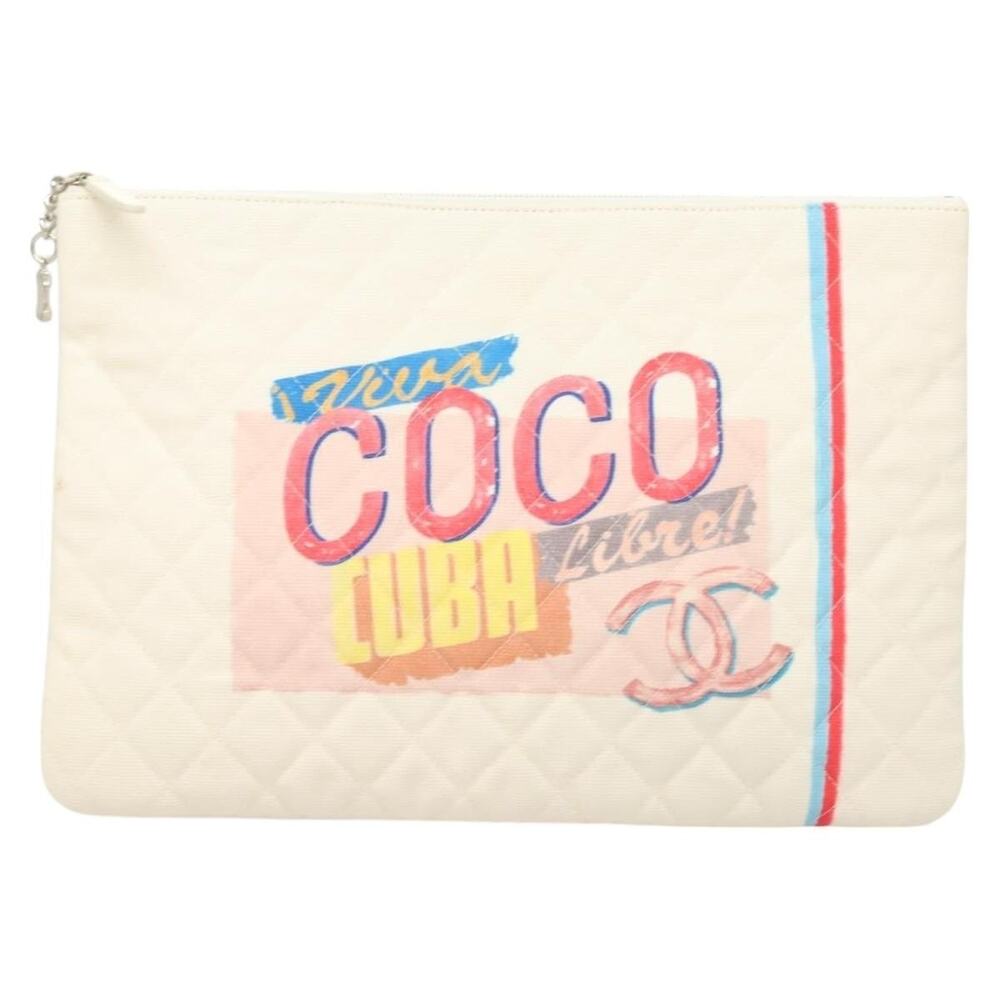 Chanel Matelasse Canvas Clutch Bag White